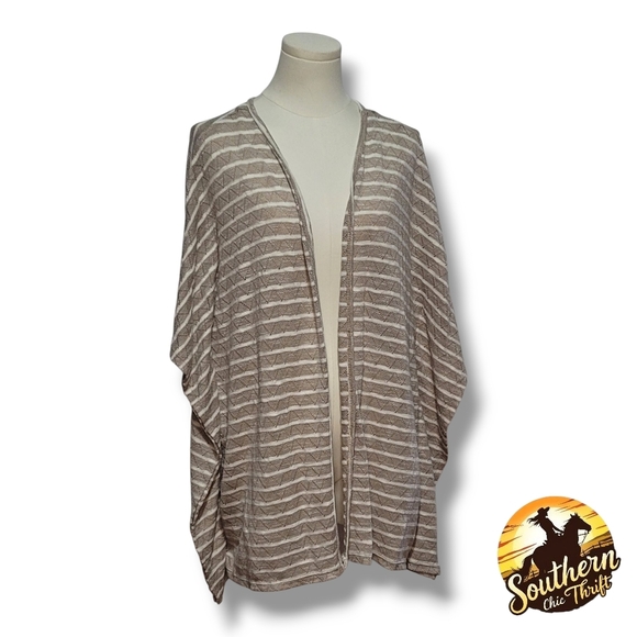 Time and Tru Sweaters - TIME AND TRU - 3X Striped Tan Sweater